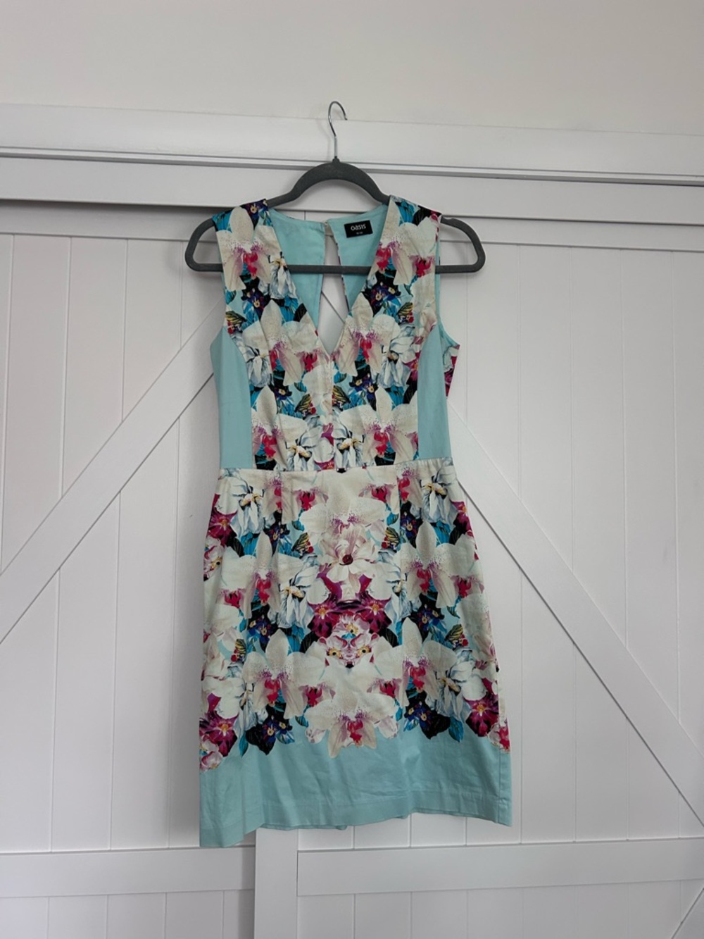 Oasis Aqua Floral Fit-and-Flare Mini Dress